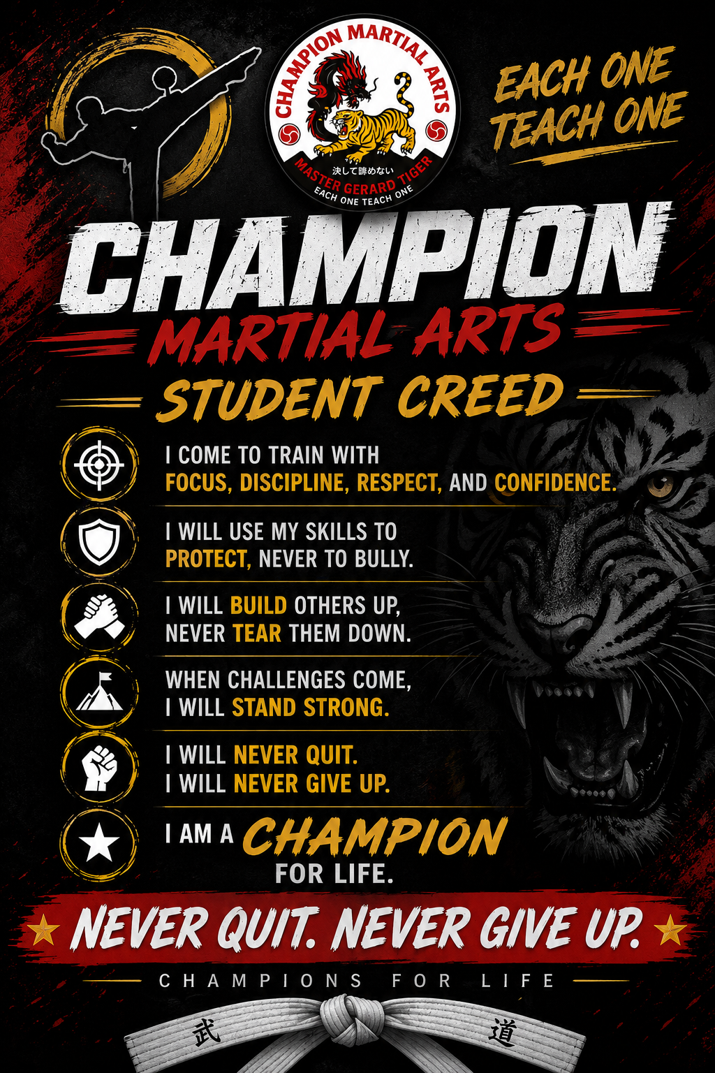 Champion Martial Arts Student Creed poster